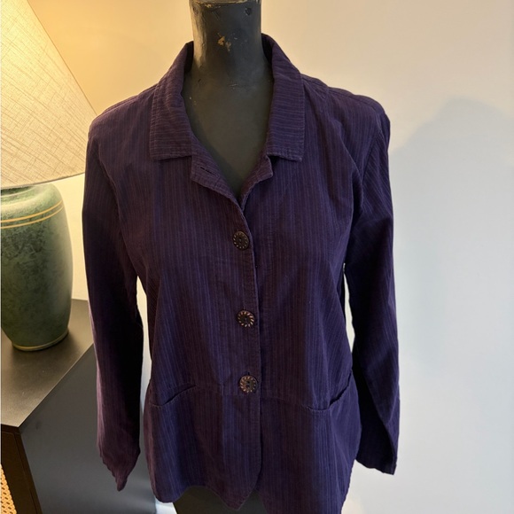 Flax Purple Pinstripe Micro Corduroy Jacket Size Small 100% Cotton Artsy Office - Picture 9 of 16